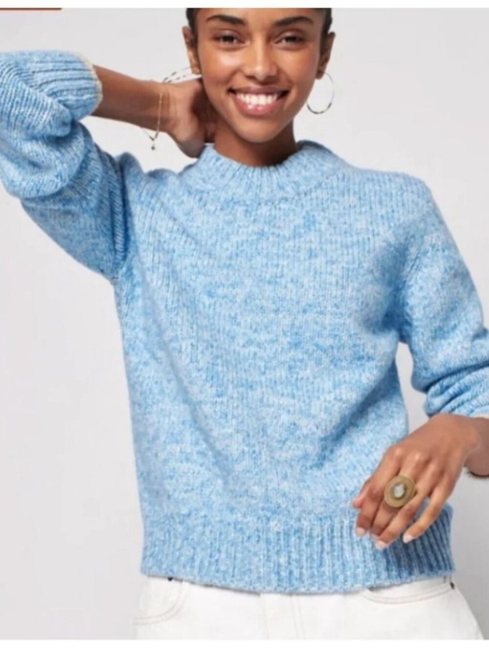 Coastal Nautical Casual Soft Preppy Faherty Blue Crew Neck Sweater Large NWOT